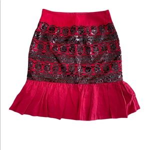 Anthropologie MOULINETTE SOUERS Suelta RED black Sequins Ruffle Skirt 2